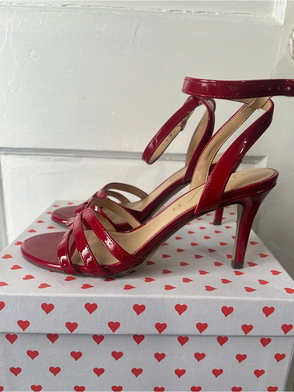 Unisa Red Patent Strappy Ankle-Heel Sandals